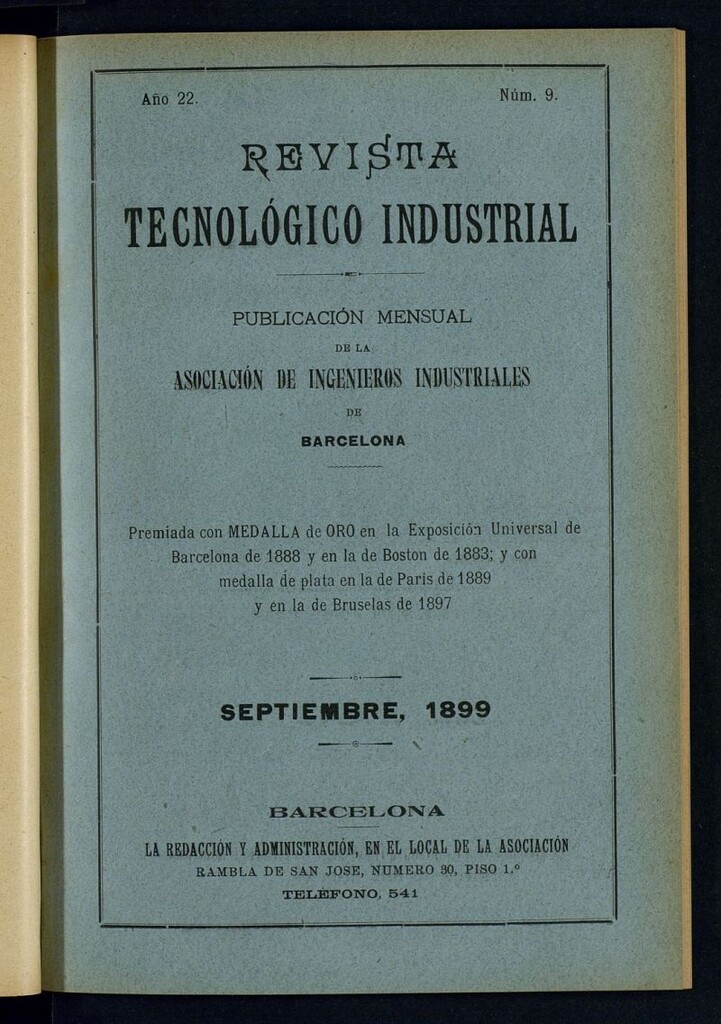 Miniatura de Revista Tecnológico Industrial de septiembre de 1899