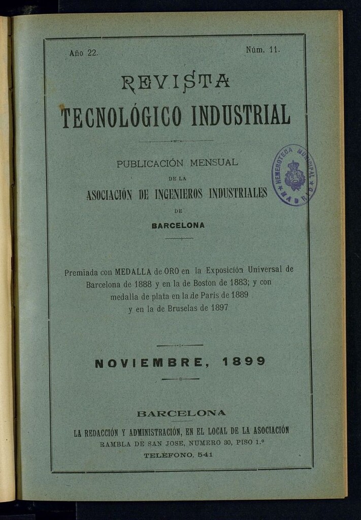 Miniatura de Revista Tecnológico Industrial de noviembre de 1899