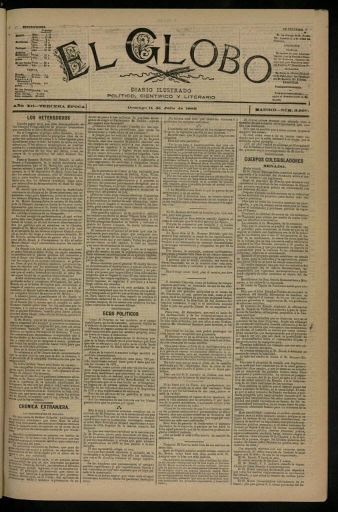 Miniatura de El Globo : diario ilustrado del 11 de julio de 1886, nº 3907
