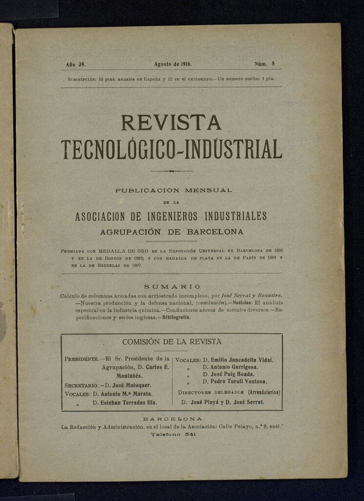Miniatura de Revista Tecnológico Industrial de agosto del 1916