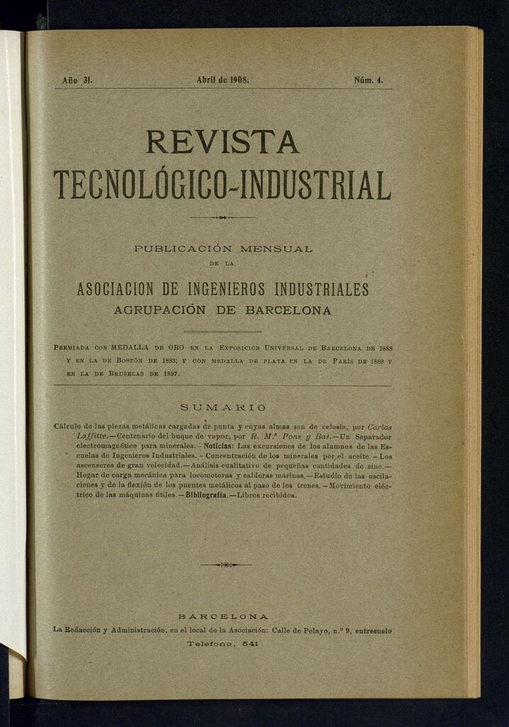 Miniatura de Revista Tecnológico Industrial  de abril de 1908