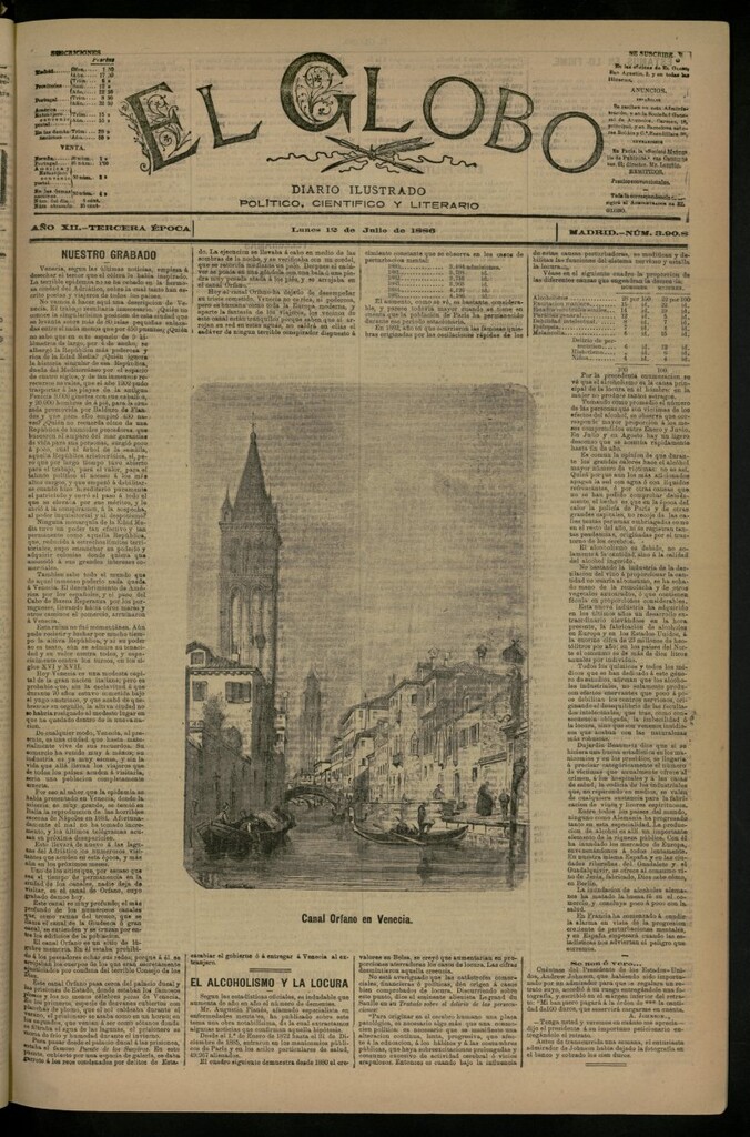 Miniatura de El Globo : diario ilustrado del 12 de julio de 1886, nº 3908