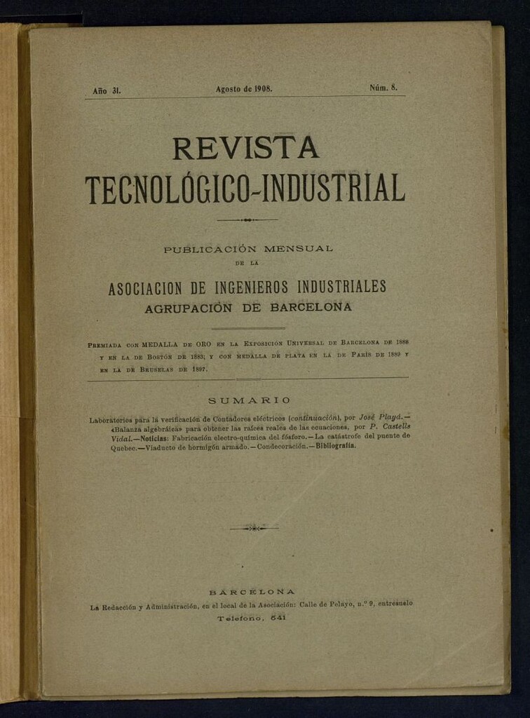 Miniatura de Revista Tecnológico Industrial de agosto de 1908