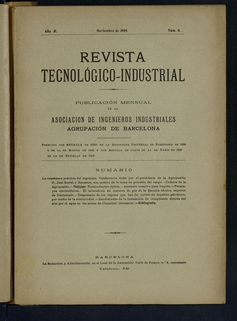 Miniatura de Revista Tecnológico Industrial de noviembre de 1908