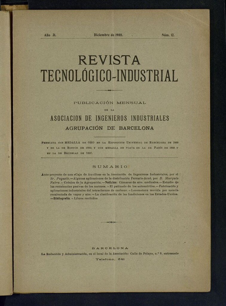 Miniatura de Revista Tecnológico Industrial de diciembre de 1908