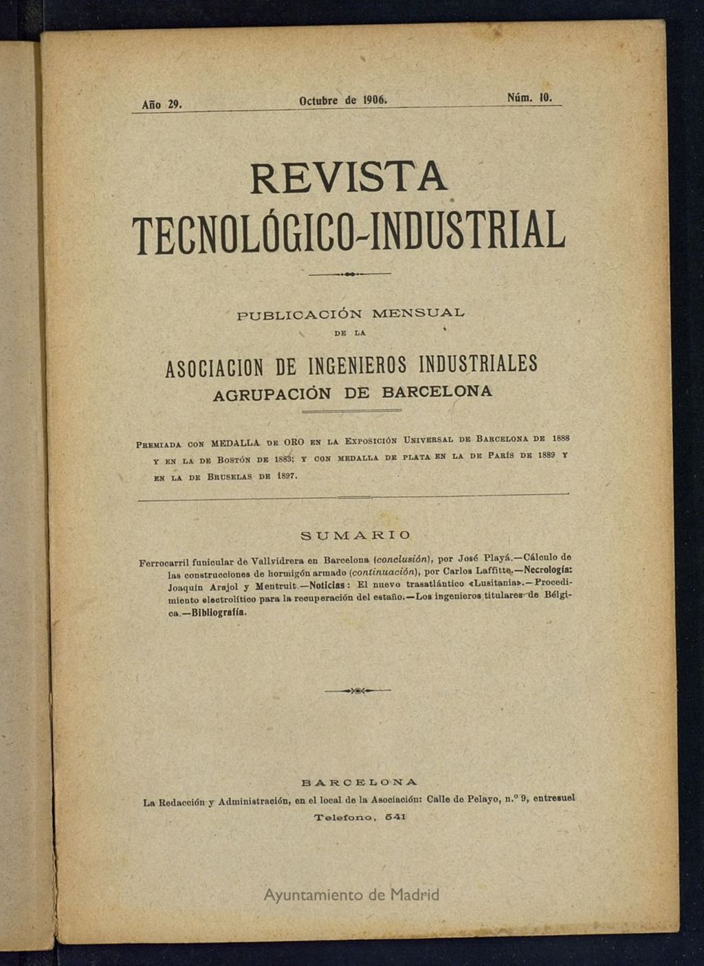 Miniatura de Revista Tecnológico Industrial de octubre de 1906