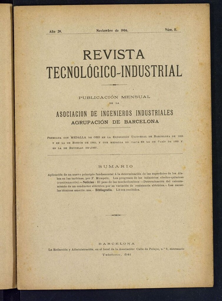 Miniatura de Revista Tecnológico Industrial de noviembre de 1906