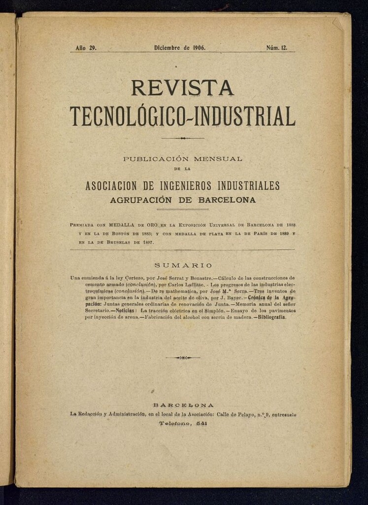 Miniatura de Revista Tecnológico Industrial de diciembre de 1906
