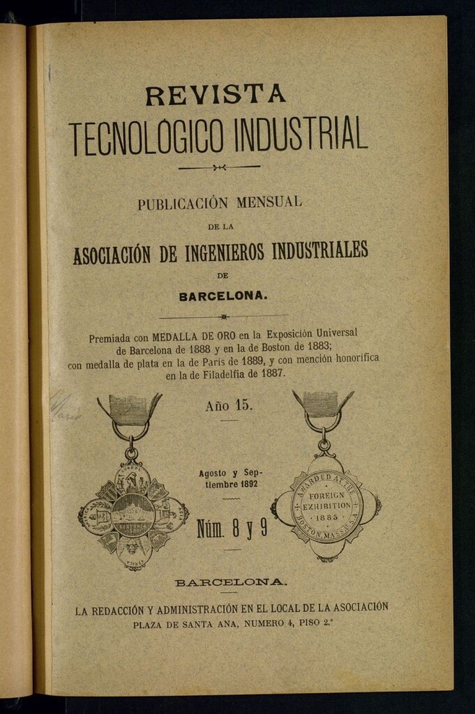 Miniatura de Revista Tecnológico Industrial de agosto y septiembre de 1892