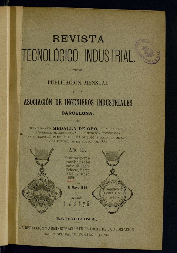 Miniatura de Revista Tecnológico Industrial de enero, febrero, marzo, abril y mayo de 1889