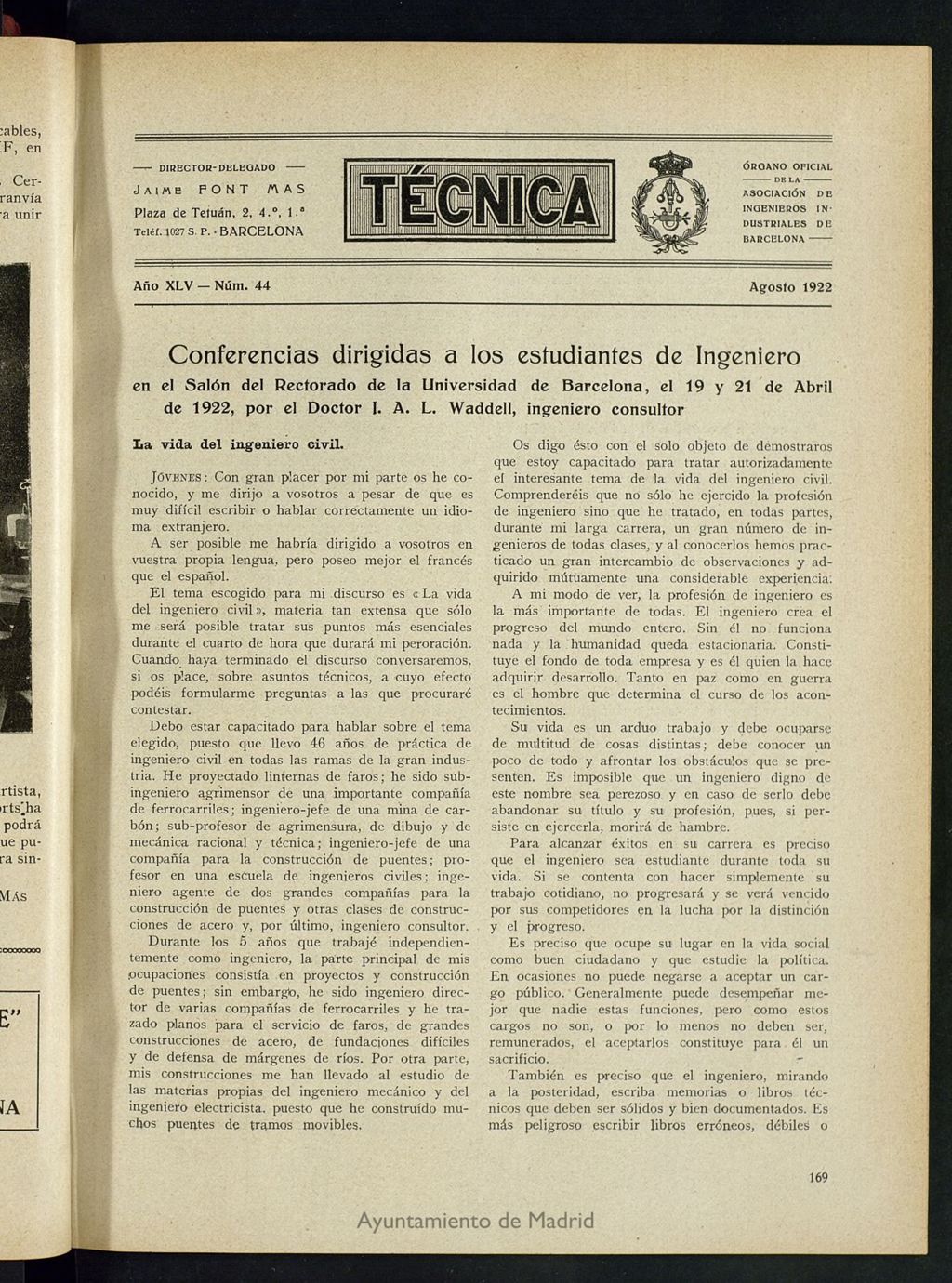 Miniatura de Revista Tecnológico Industrial de agosto de 1922