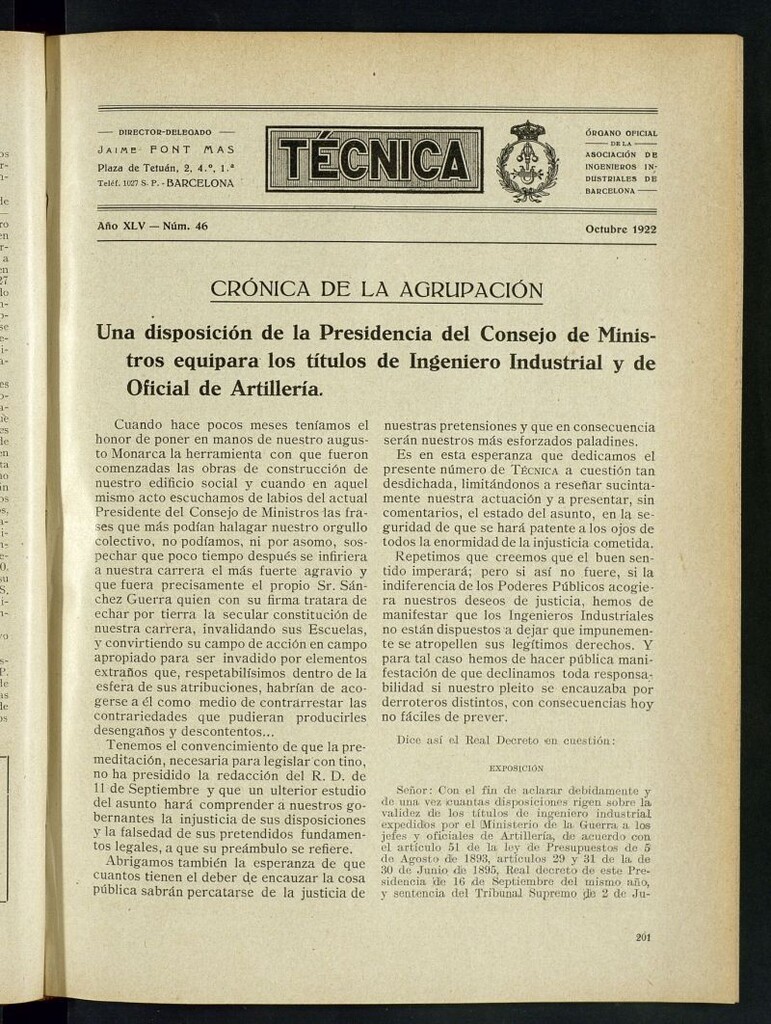 Miniatura de Revista Tecnológico Industrial de octubre de 1922