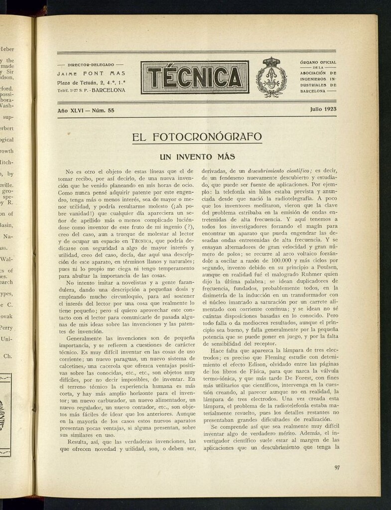 Miniatura de Revista Tecnológico Industrial de julio de 1923