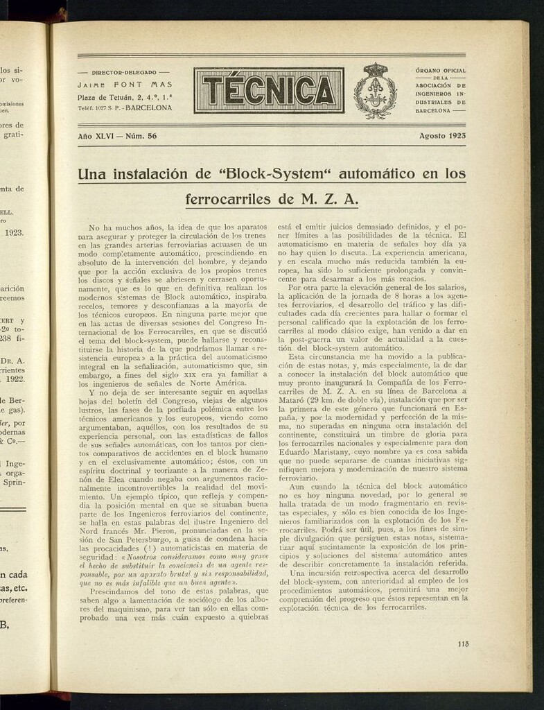 Miniatura de Revista Tecnológico Industrial de agosto de 1923