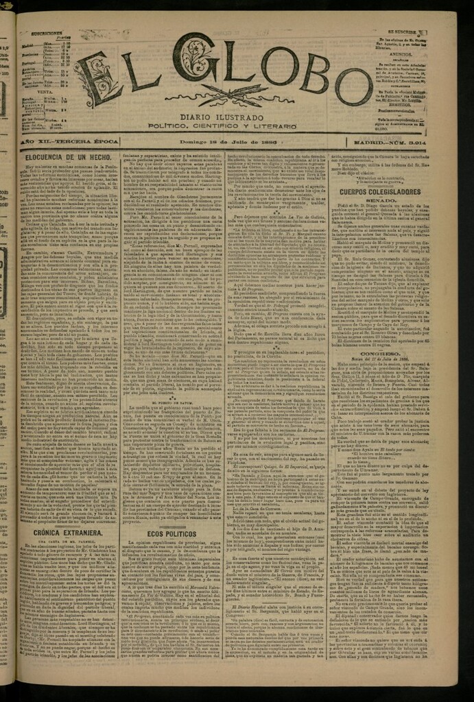 Miniatura de El Globo : diario ilustrado del 18 de julio de 1886, nº 3914