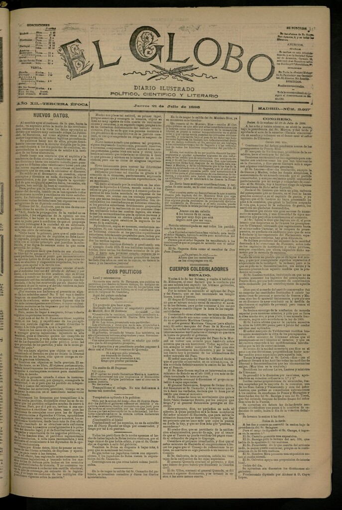 Miniatura de El Globo : diario ilustrado del 21 de julio de 1886, nº 3917