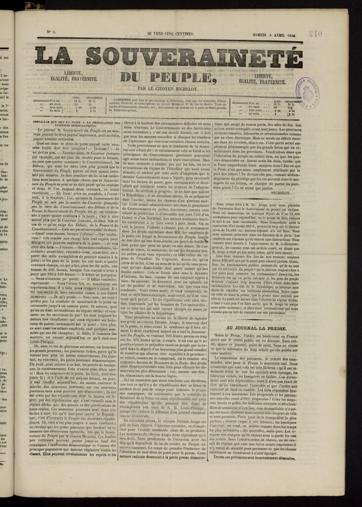 Miniatura de La Souveraineté du Peuple del 8 de abril de 1848, nº 3