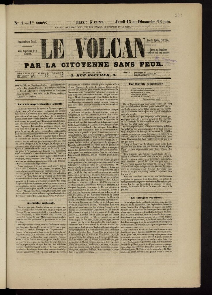 Miniatura de Le Volcan par la Citoyenne Sans Peur del 15 al 18 de junio de 1848, nº 1