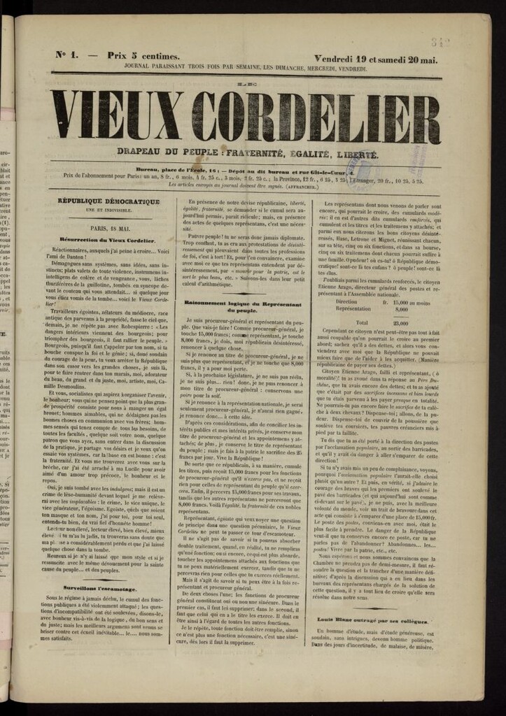 Miniatura de Le Vieux Cordelier de 1848: gazette de la révolution sociale del 19 de mayo de 1848, nº 1
