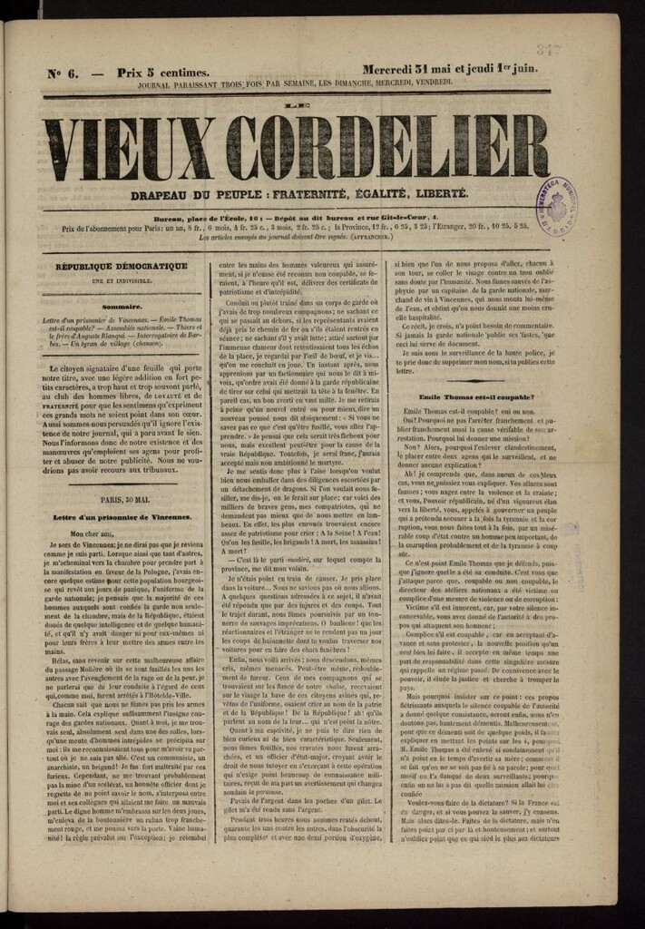Miniatura de Le Vieux Cordelier de 1848: gazette de la révolution sociale del 31 de mayo de 1848, nº 6