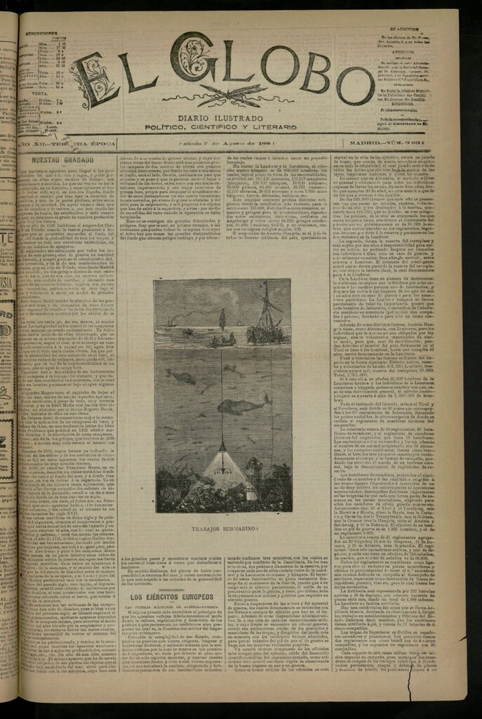 Miniatura de El Globo : diario ilustrado del 7 de agosto de 1886, nº 3934