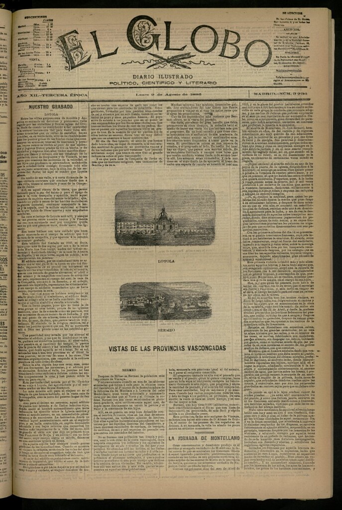 Miniatura de El Globo : diario ilustrado del 9 de agosto de 1886, nº 3936
