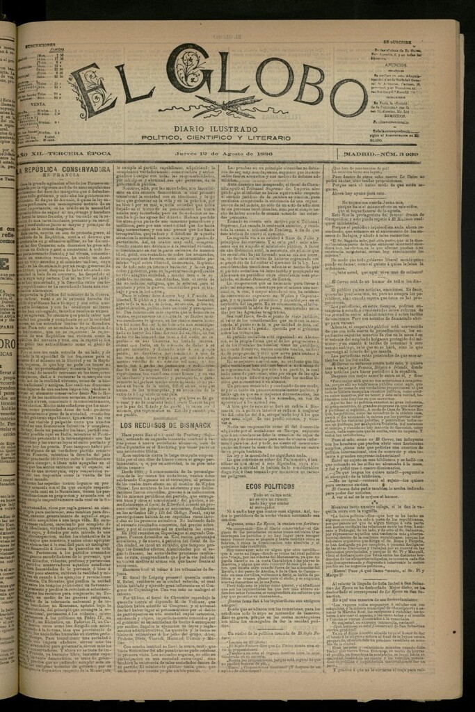 Miniatura de El Globo : diario ilustrado del 12 de agosto de 1886, nº 3939
