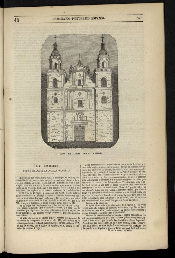 Miniatura de Semanario Pintoresco Español del 21 de octubre de 1855, nº 43