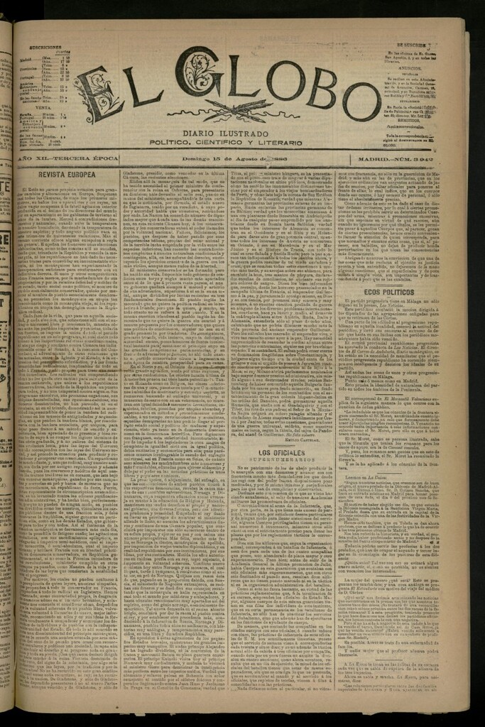 Miniatura de El Globo : diario ilustrado del 15 de agosto de 1886, nº 3942