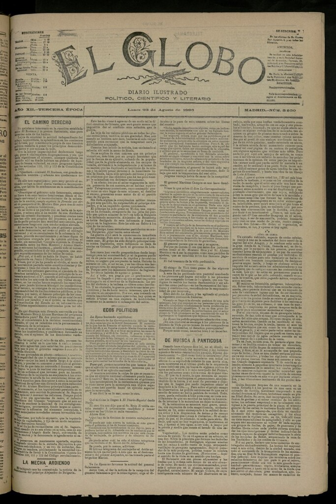 Miniatura de El Globo : diario ilustrado del 23 de agosto de 1886, nº 3950