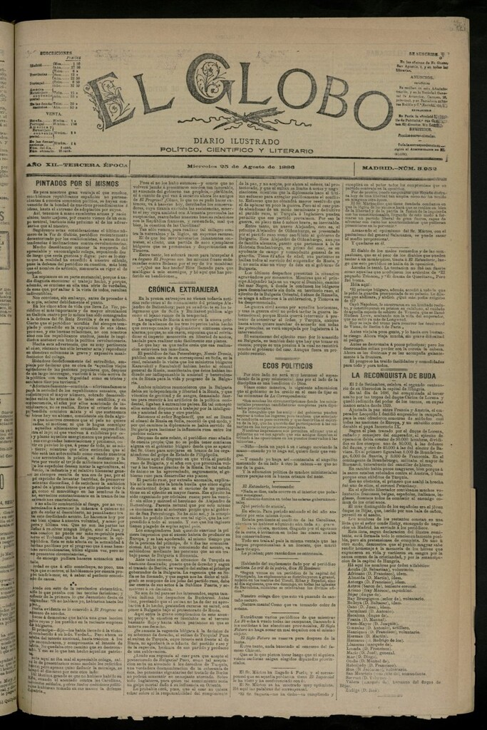 Miniatura de El Globo : diario ilustrado del 25 de agosto de 1886, nº 3952