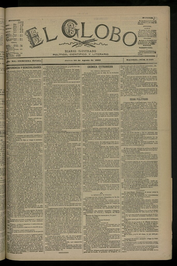 Miniatura de El Globo : diario ilustrado del 26 de agosto de 1886, nº 3953