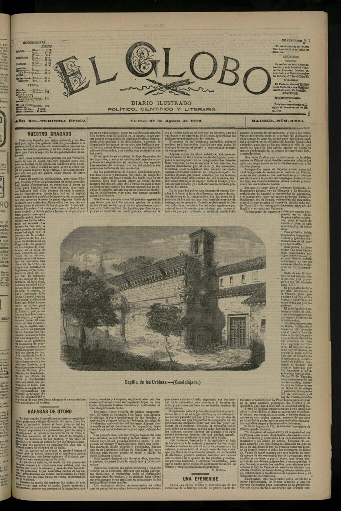 Miniatura de El Globo : diario ilustrado del 27 de agosto de 1886, nº 3954