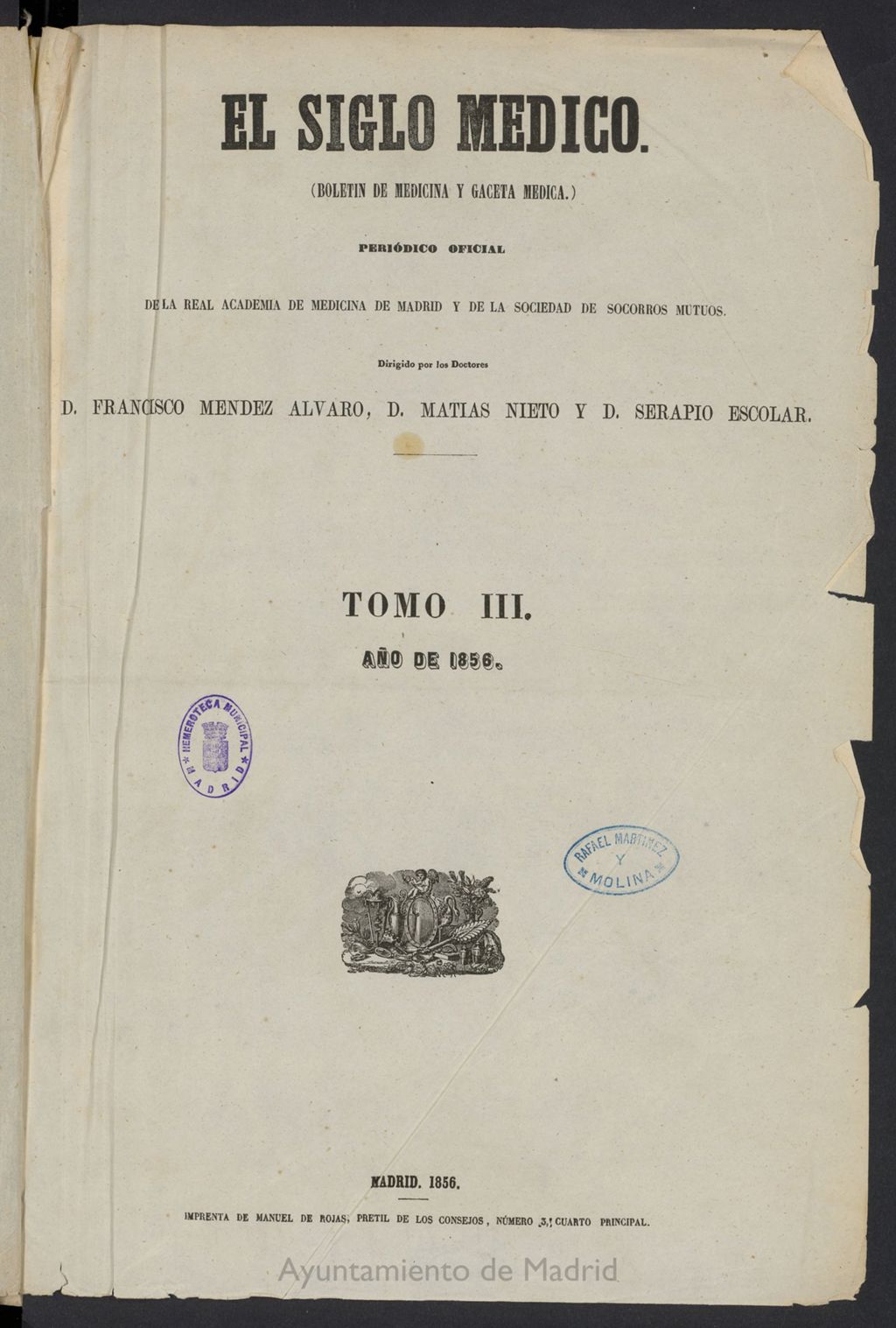 Miniatura de El Siglo Médico: boletín de medicina y gaceta médica del 6 de enero de 1856, nº 105