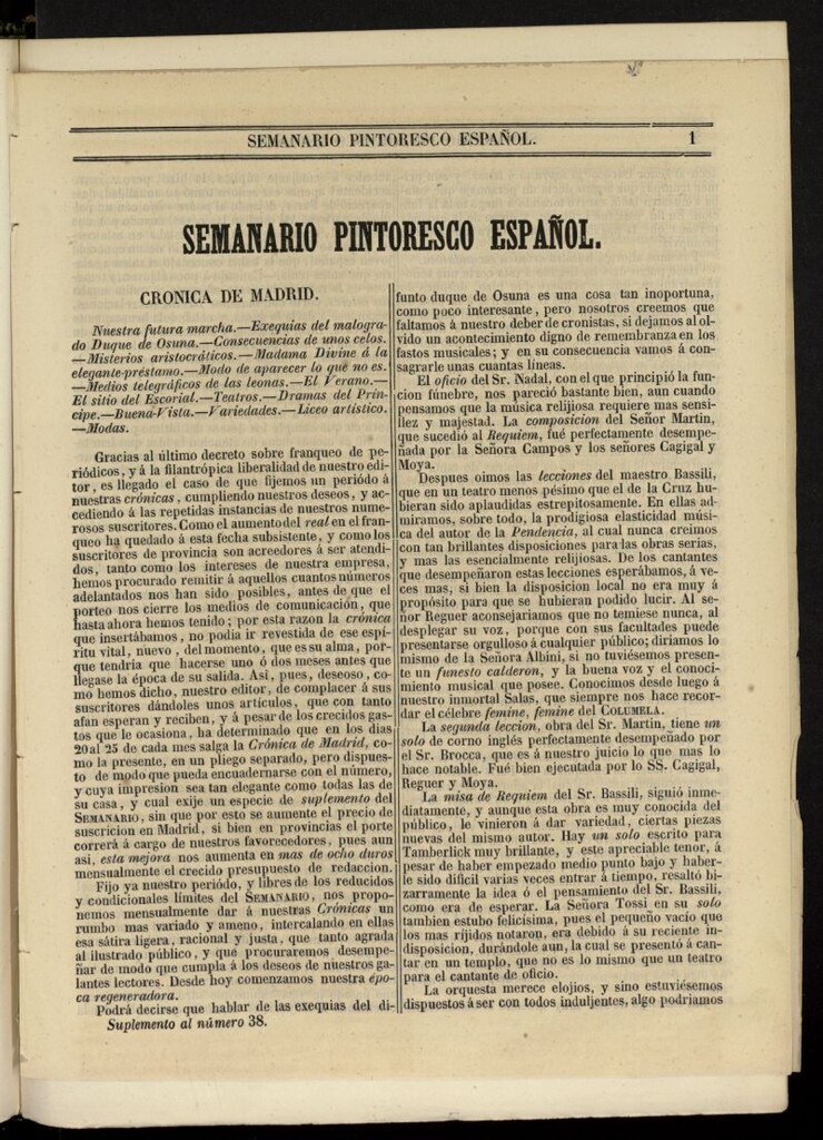 Miniatura de Semanario Pintoresco Español del 21 de septiembre de 1845, suplemento al nº 38