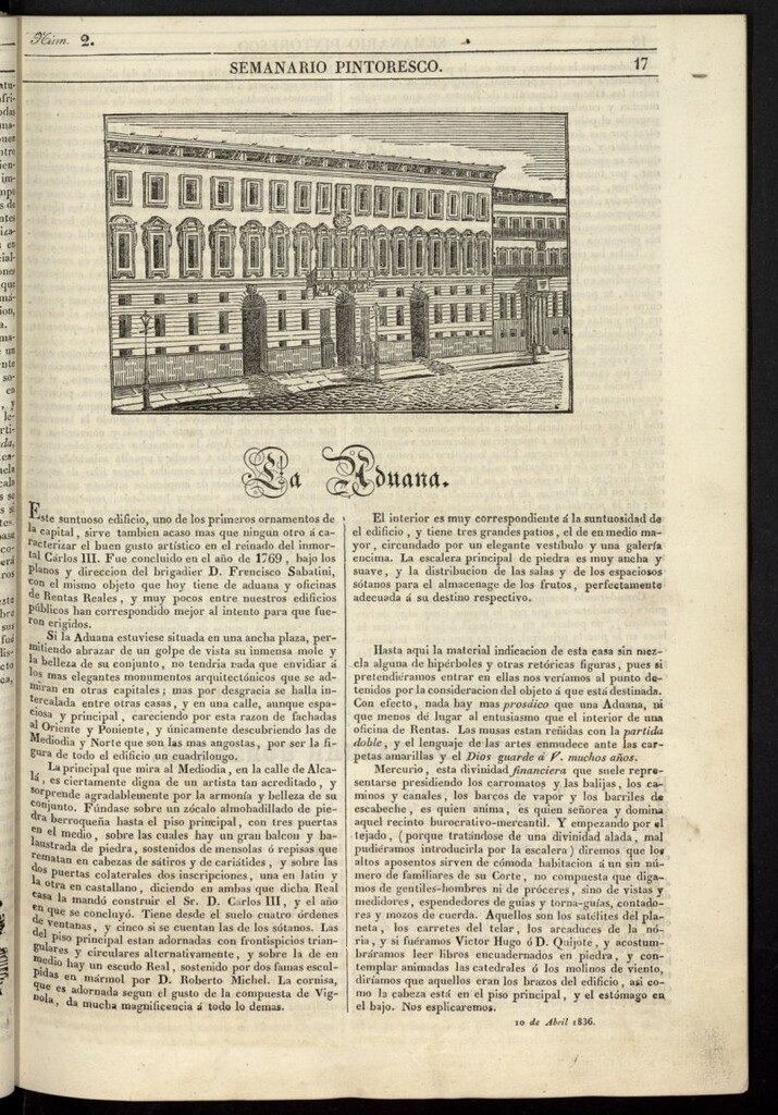 Miniatura de Semanario Pintoresco Español del 10 de abril de 1836, nº 2