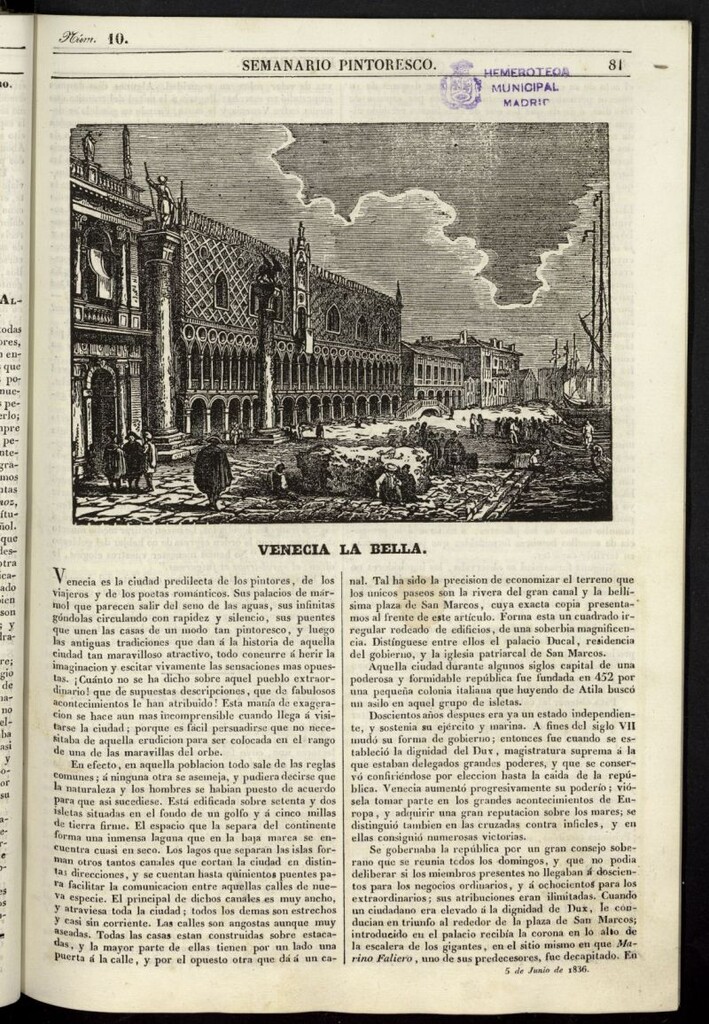 Miniatura de Semanario Pintoresco Español del 5 de junio de 1836, nº 10