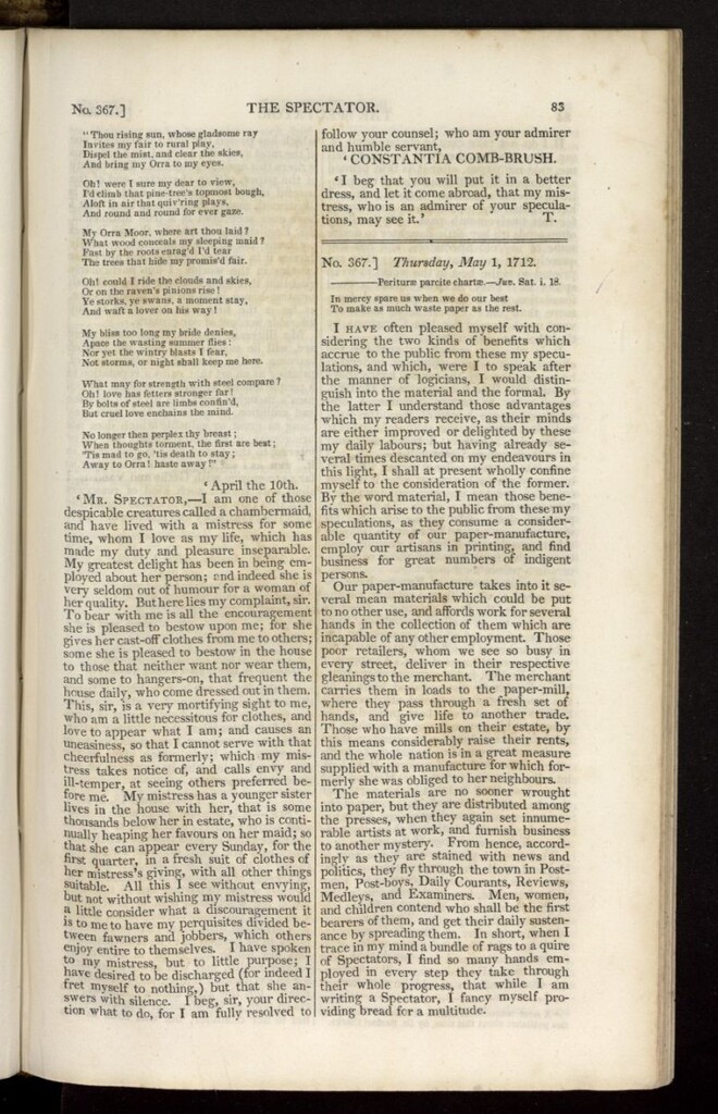 Miniatura de The Spectator : with notes and general index de mayo de 1712, nº 367