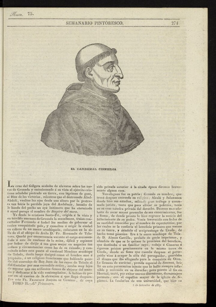 Miniatura de Semanario Pintoresco Español del 3 de septiembre de 1837, nº 75