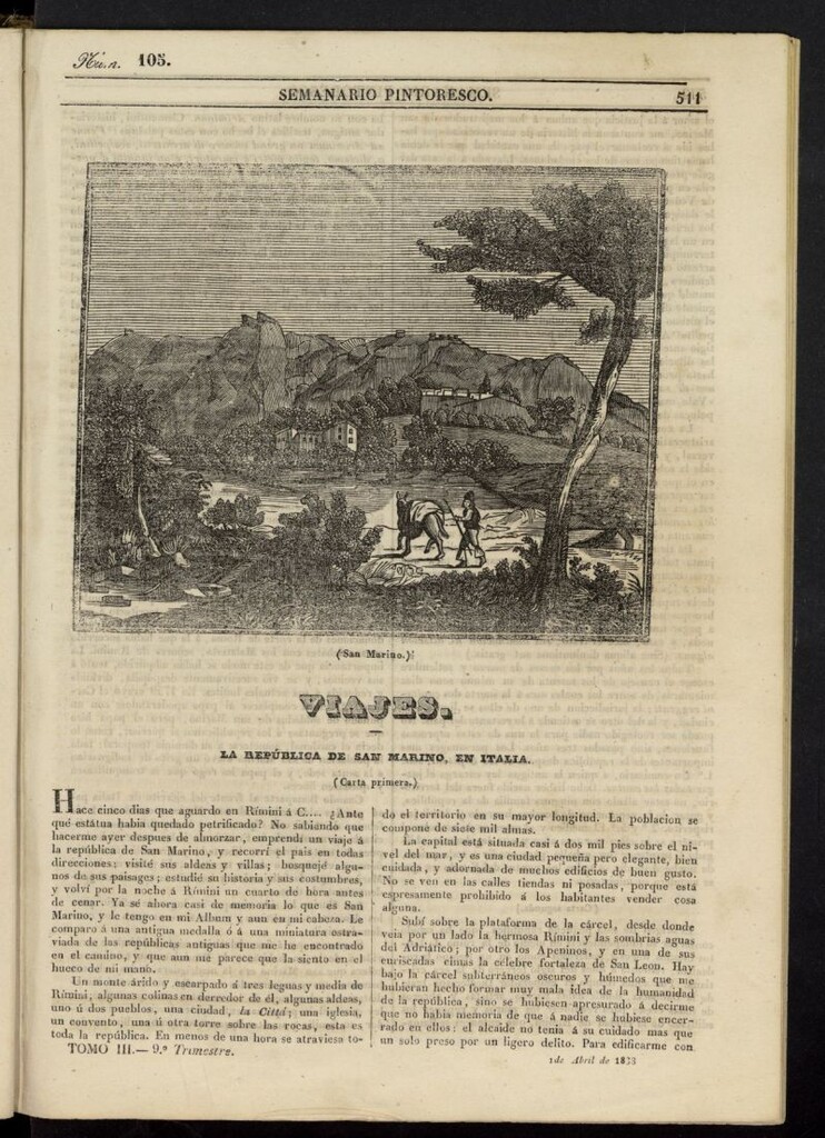 Miniatura de Semanario Pintoresco Español del 1 de abril de 1838, nº 105