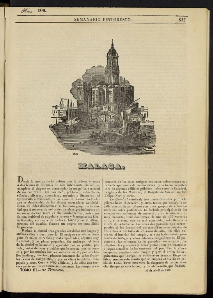 Miniatura de Semanario Pintoresco Español del 22 de abril de 1838, nº 108
