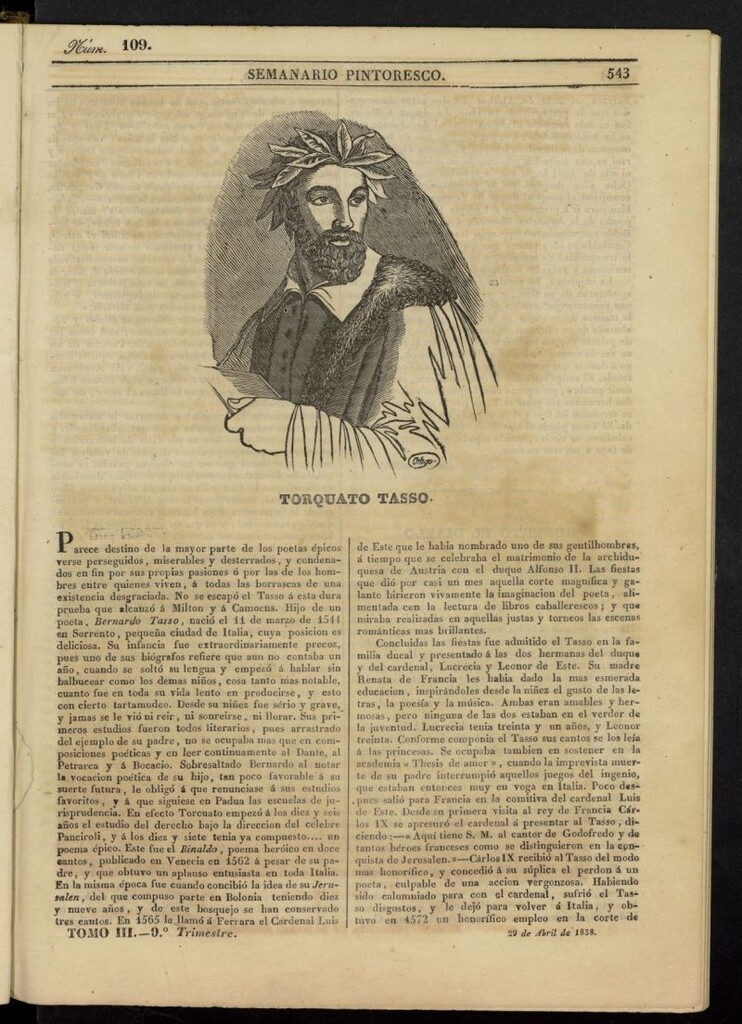Miniatura de Semanario Pintoresco Español del 29 de abril de 1838, nº 109