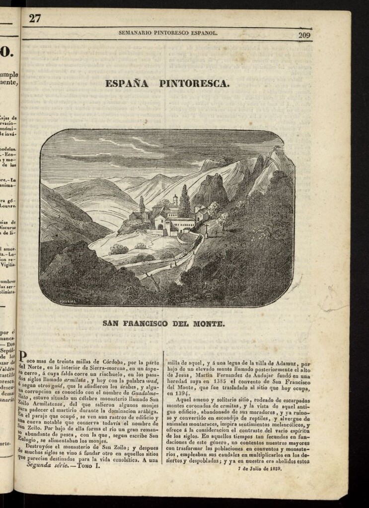 Miniatura de Semanario Pintoresco Español del 7 de julio de 1839, nº 27
