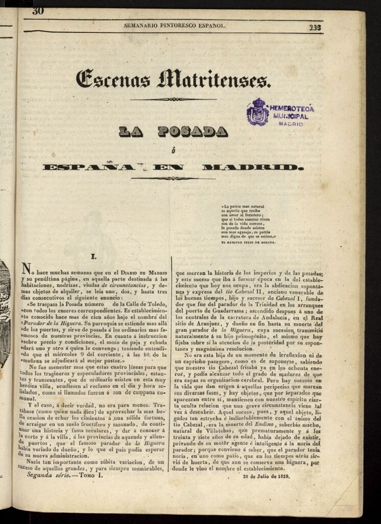 Miniatura de Semanario Pintoresco Español del 28 de julio de 1839, nº 30