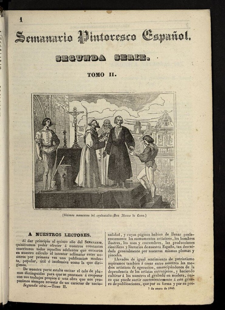 Miniatura de Semanario Pintoresco Español del 5 de enero de 1840, nº 1