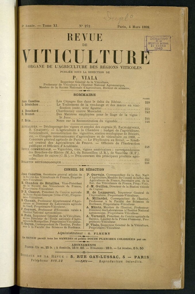 Miniatura de Revue de Viticulture : organe de l´Agriculture des régions viticoles