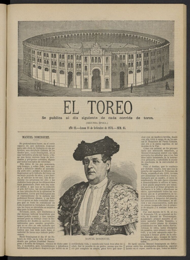 Miniatura de El Toreo: suplemento a "La Correspondencia Teatral" del 18 de septiembre de 1876, nº 65