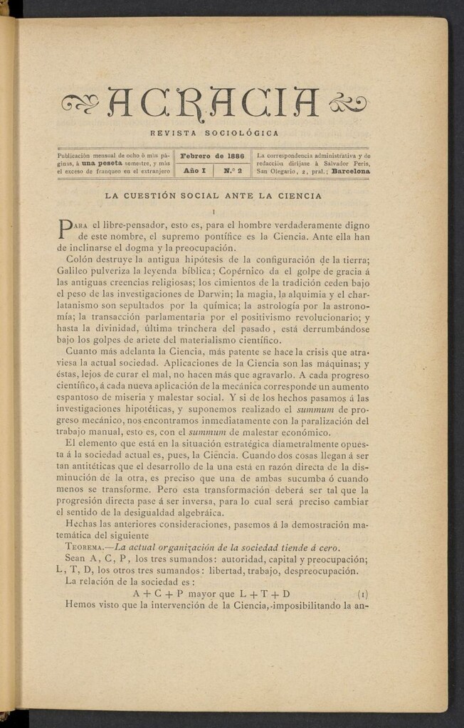 Miniatura de Acracia de febrero de 1886, nº 2