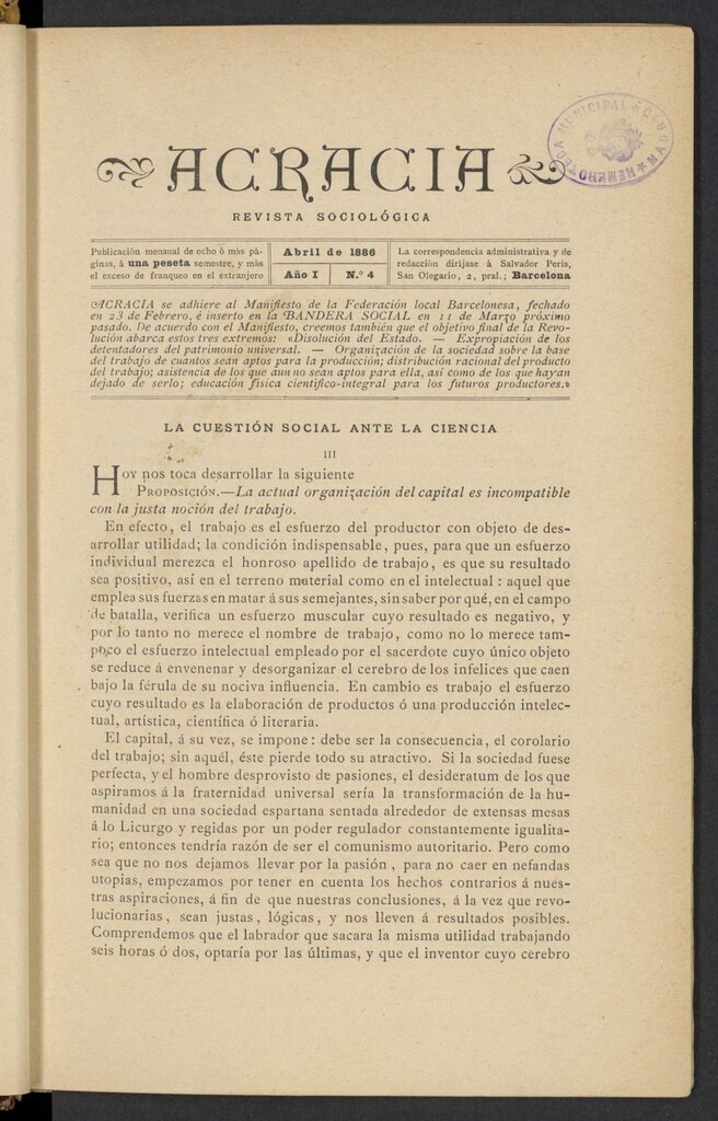 Miniatura de Acracia de abril de 1886, nº 4