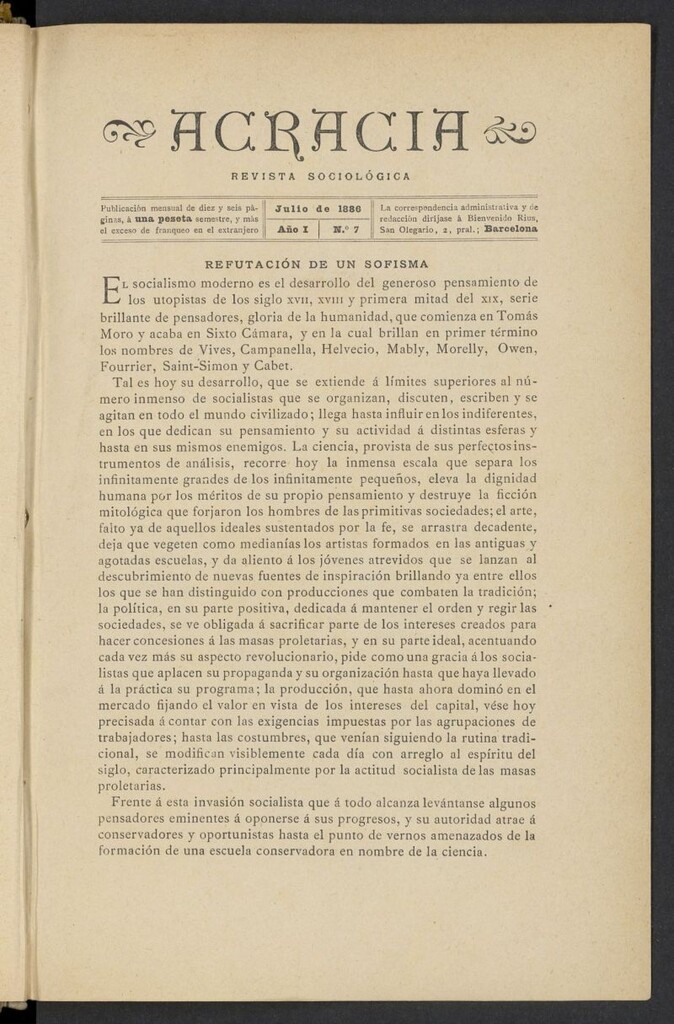 Miniatura de Acracia de julio de 1886, nº 7